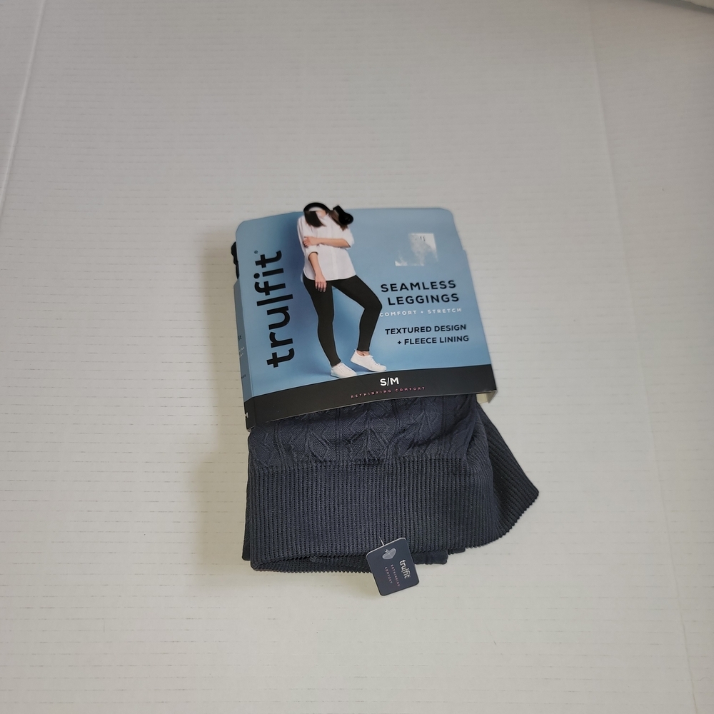 Tru Fit Seamless Leggings Comfort Stretch Textured Fleece Lining Black S/M NEW